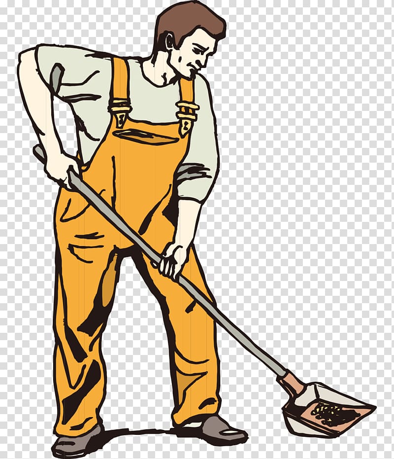 Shovel Snow removal , Hand-painted cartoon man with a shovel cleaning transparent background PNG clipart