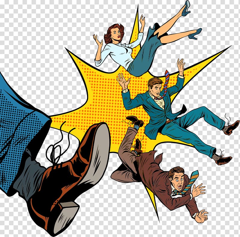 falling comic characters , Cartoon Pop art Illustration, Was kick Business People transparent background PNG clipart