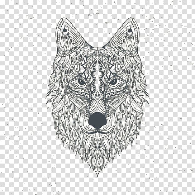 Gray wolf Coloring book Drawing Mandala Euclidean , Superposition of wolf transparent background PNG clipart