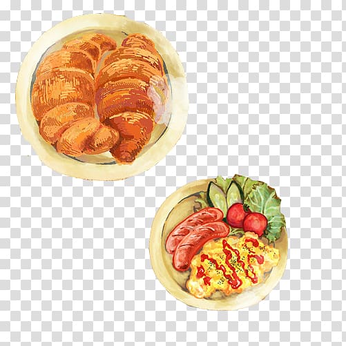 Quiche Omurice Gimbap Breakfast Fried rice, Horn bread vegetable salad hand painting material transparent background PNG clipart