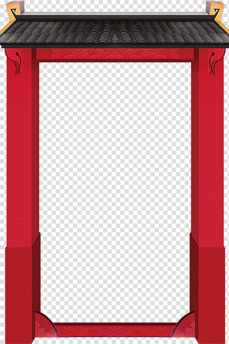 red and brown arch illustration, China Chinese New Year Oudejaarsdag van de maankalender Traditional Chinese holidays Reunion dinner, Red border gate transparent background PNG clipart