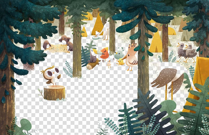 Illustrator Cartoon Illustration, Hand-painted background pattern cartoon forest transparent background PNG clipart