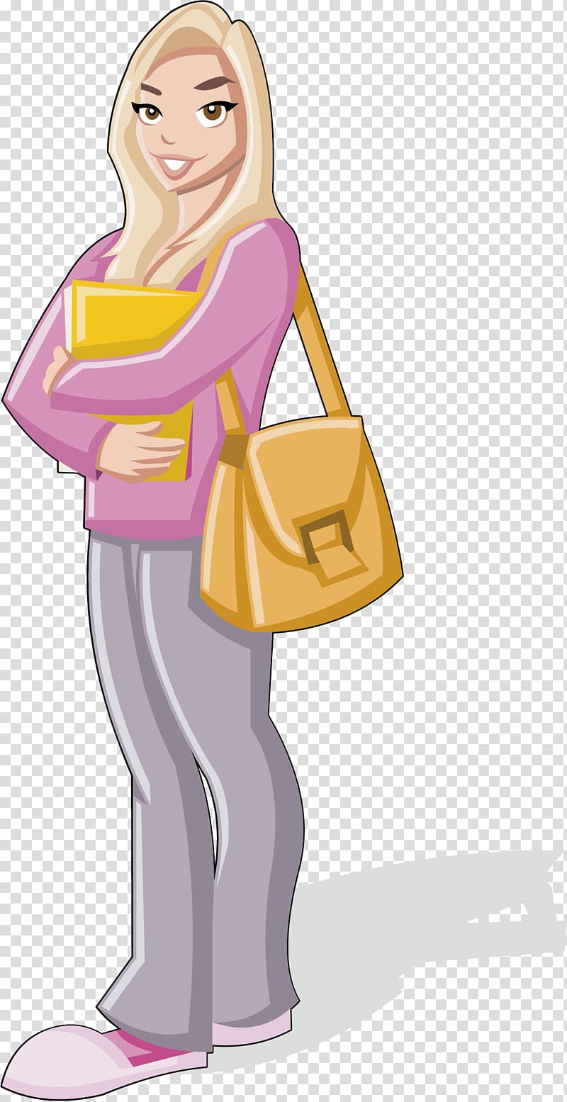 Student Cartoon Woman Illustration, A rich woman who goes to school transparent background PNG clipart