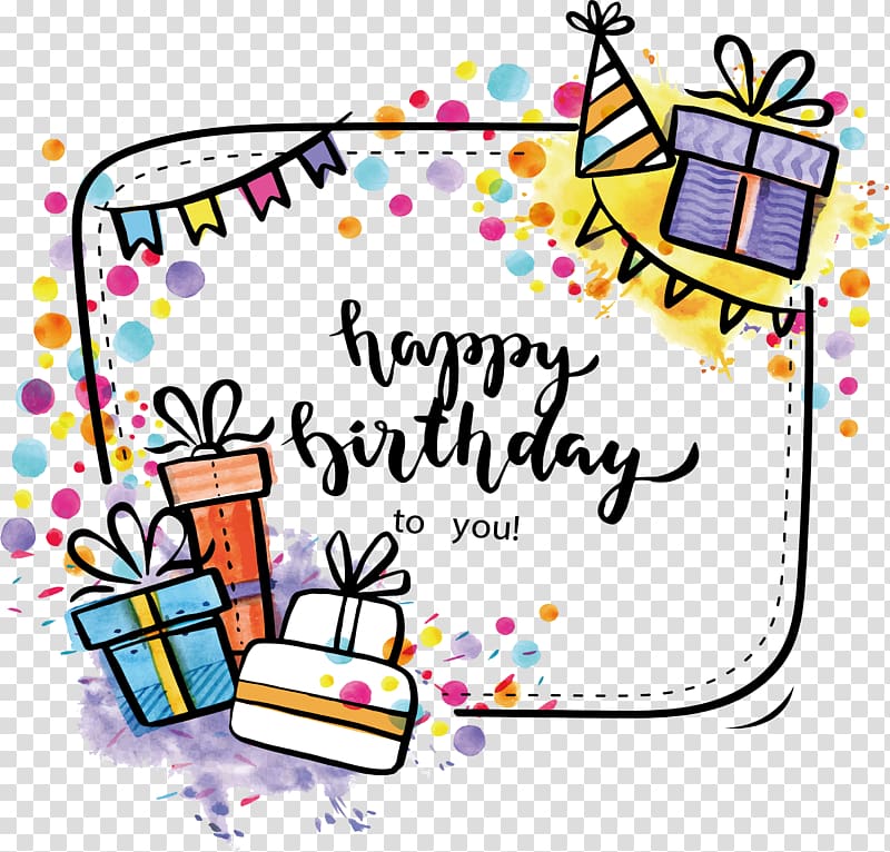 Happy Birthday , Birthday cake Wedding invitation Greeting card Anniversary, Hand-painted birthday gift box transparent background PNG clipart