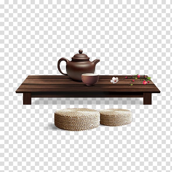 Green tea Chinese tea ceremony Japanese tea ceremony, Tea tea table and cushions transparent background PNG clipart