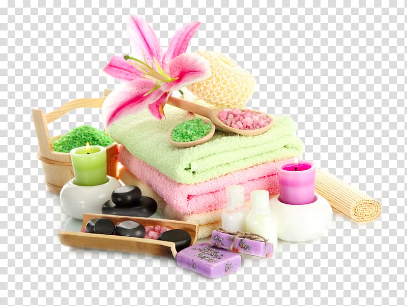 pink flowers on towels, Towel Spa Cosmetology Massage Essential oil, Bath towels transparent background PNG clipart