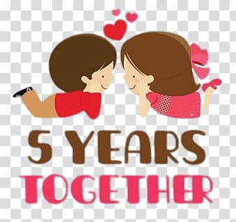 brown haired girl and boy lying on their stomach facing each other in love illustration, 5 Years Anniversary Couple transparent background PNG clipart