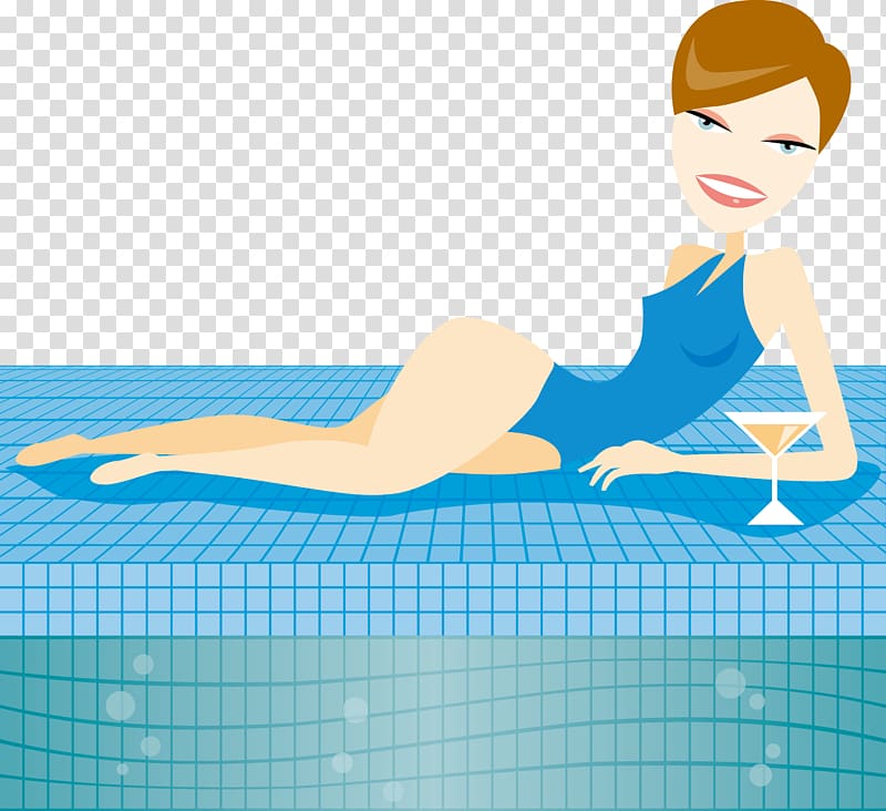 Swimming pool Cartoon Swimsuit Illustration, The poolside fashion woman illustration transparent background PNG clipart