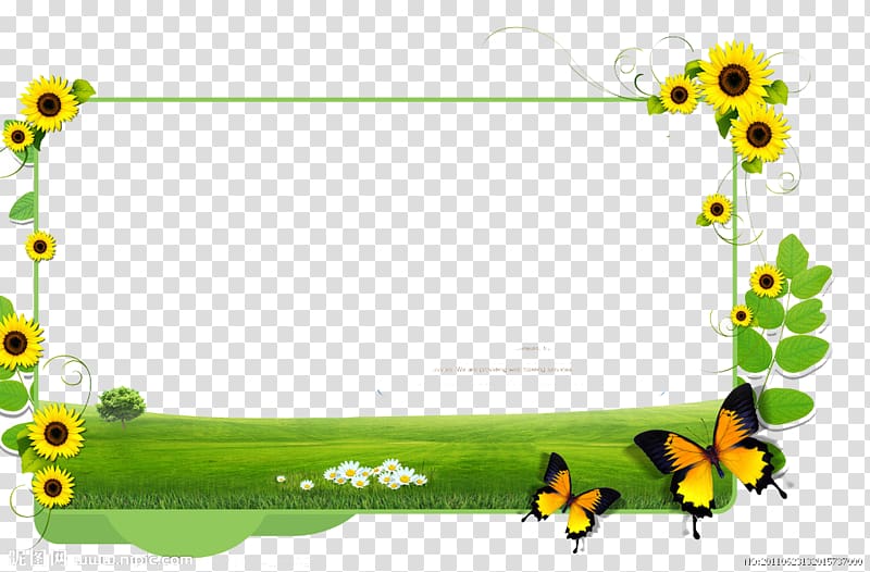 green grass field border design illustration, Common sunflower , Sunflower Border transparent background PNG clipart