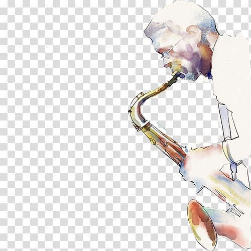 man using saxophone , Jazz Saxophone Painting Art Painter, Saxophone man hand painting transparent background PNG clipart