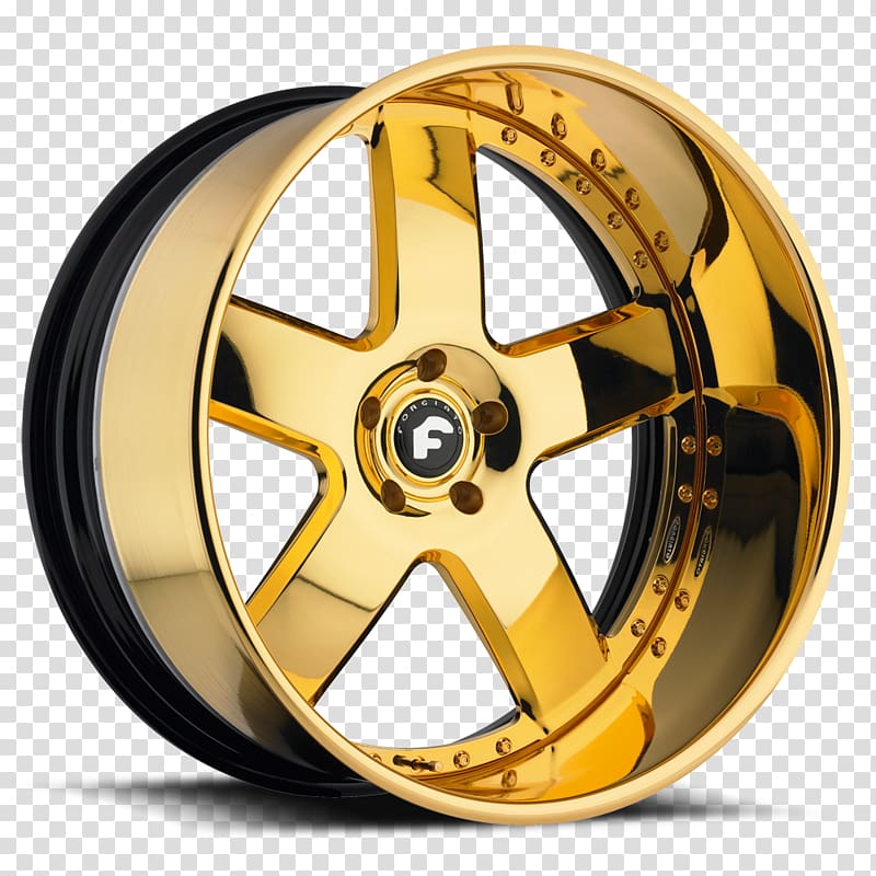 Car Forgiato Custom wheel Rim, gold paint transparent background PNG clipart