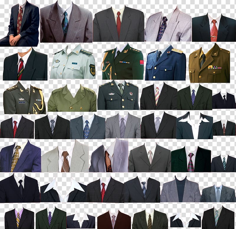 assorted-color suit collage, T-shirt Military uniform Necktie, Various clothing uniform passport transparent background PNG clipart