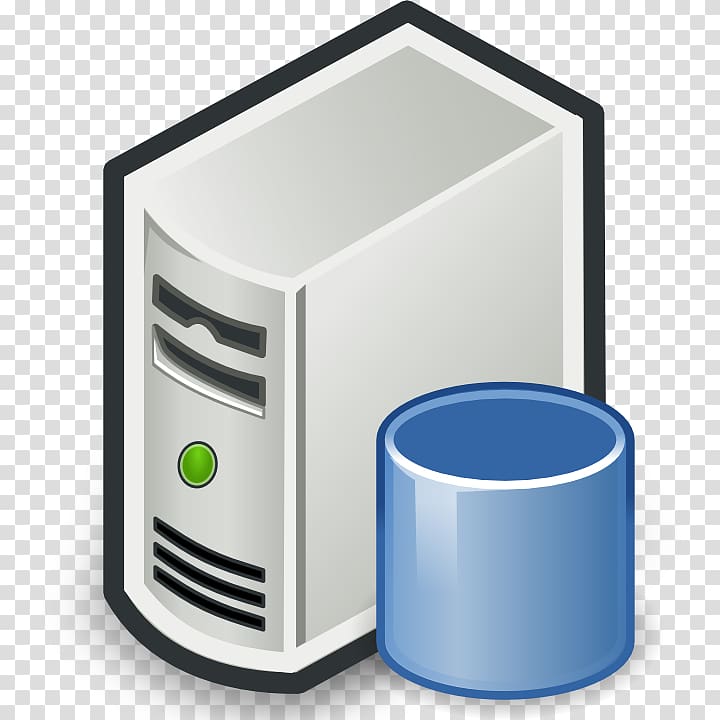 computer tower beside tubular blue container illustration, Database server Icon, Database Icons transparent background PNG clipart