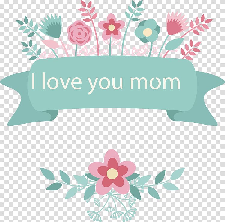 I love you mom floral text , China Mother's Day, Mother's Day floral elements transparent background PNG clipart