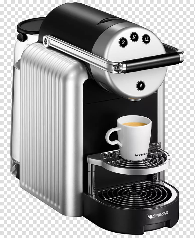 white cup on silver and black coffeemaker, Nespresso Coffee Machine transparent background PNG clipart