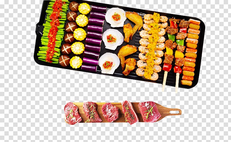 Korean barbecue Cuisine, Neatly arranged barbecue food transparent background PNG clipart