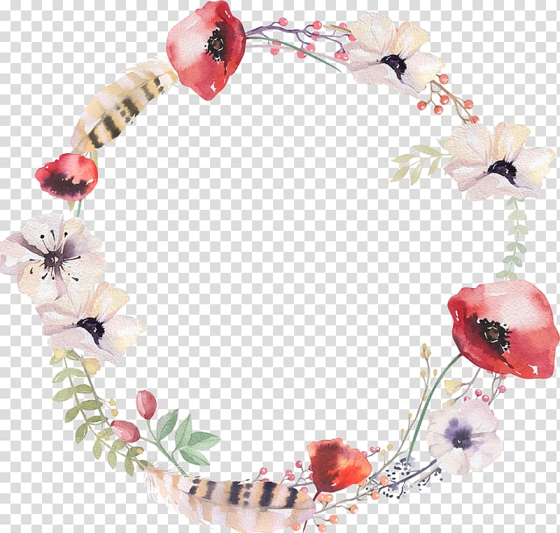 Wreath Watercolor painting Flower, floral wreath transparent background PNG clipart