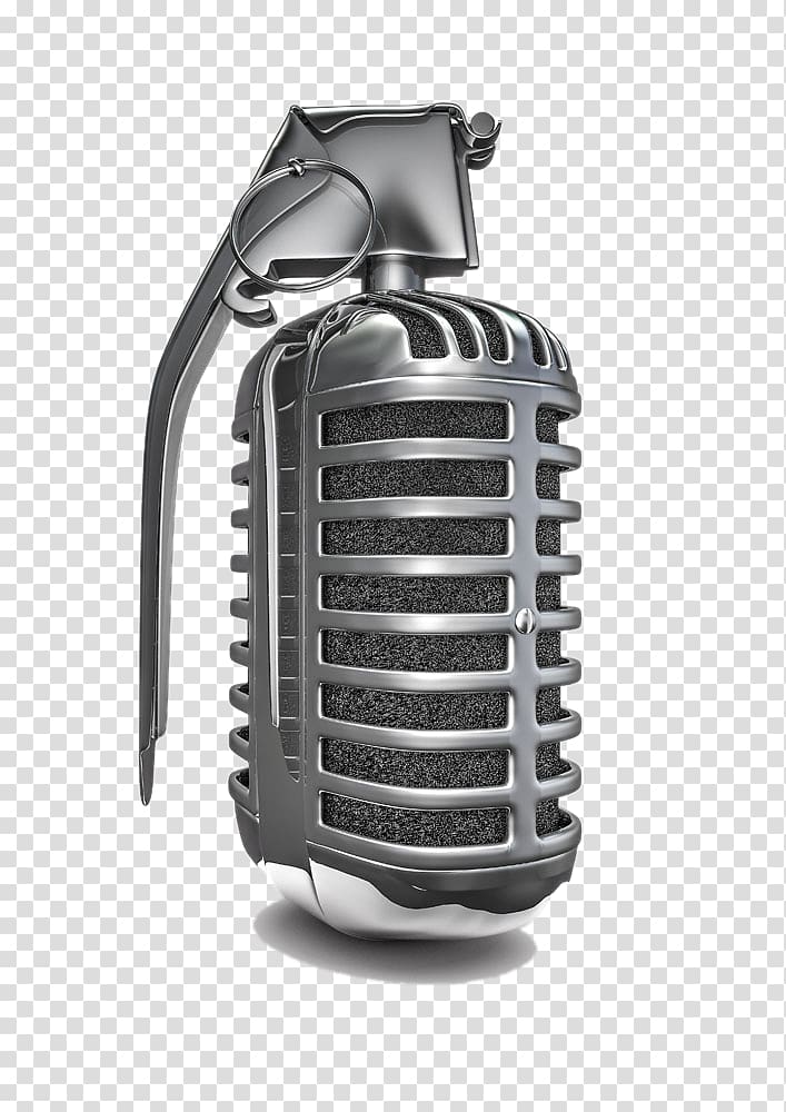gray hand grenade art, Microphone Grenade illustration, HD Microphone transparent background PNG clipart