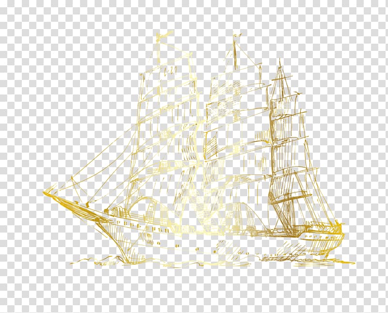 Watercraft Sailing ship , cartoon hand painted gold smooth sailing transparent background PNG clipart