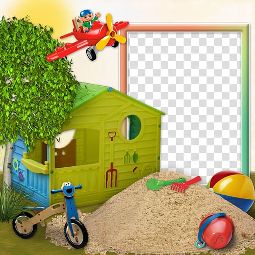 green play house , frame Digital frame , Cartoon sand toys with a decorative frame house transparent background PNG clipart