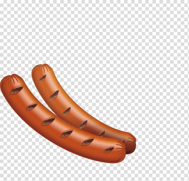 two sausage , Sausage Hot dog Churrasco Barbecue Frankfurter Wxfcrstchen, Hot Dog Sausage transparent background PNG clipart