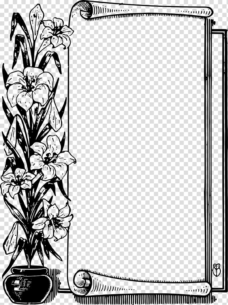 Flower Scroll , black border transparent background PNG clipart