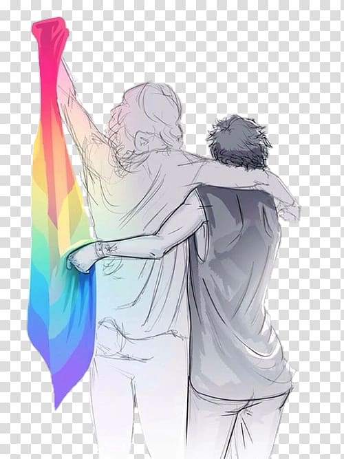 two men hugging each other holding LGBT flag, LGBT rights by country or territory Drawing Gay pride, Larry O'brien transparent background PNG clipart