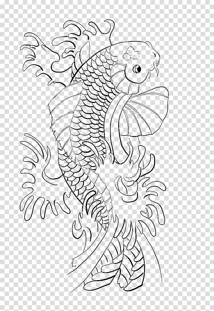 Koi Line art Drawing, koi transparent background PNG clipart