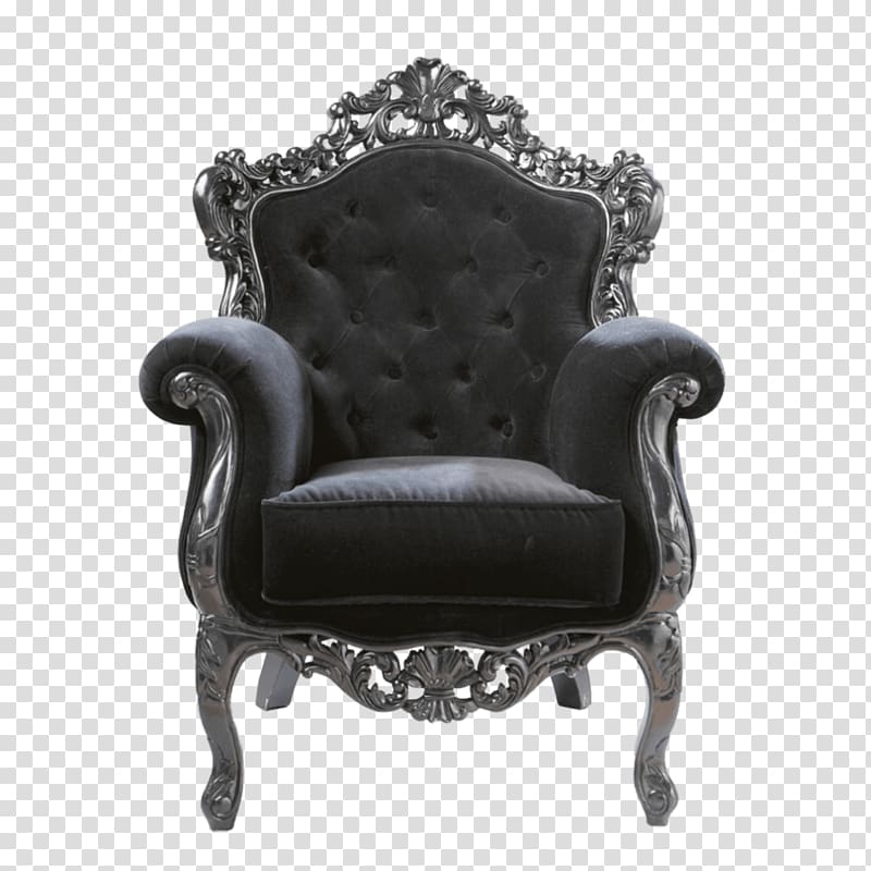 black velvet armchair with gray steel frame, Armchair Black Royal transparent background PNG clipart