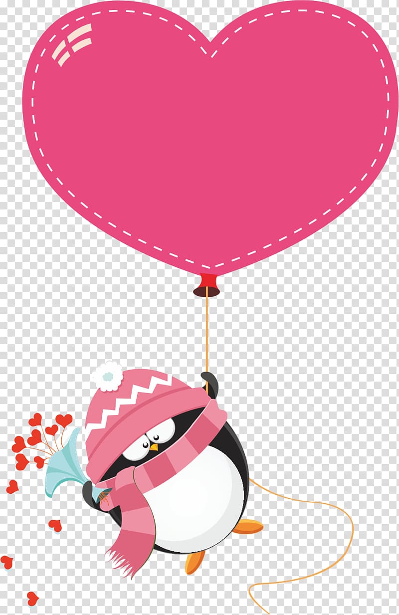 Penguin Love illustration Valentine\'s Day, penguin transparent background PNG clipart