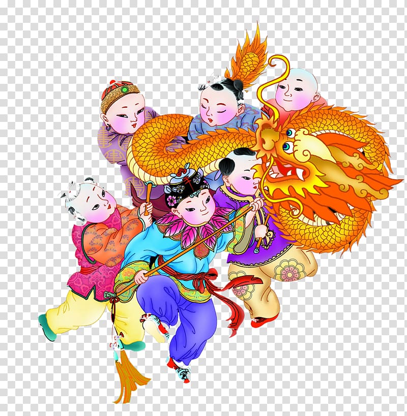 Tangyuan Chinese New Year Festival, Traditional hand-painted dragon transparent background PNG clipart
