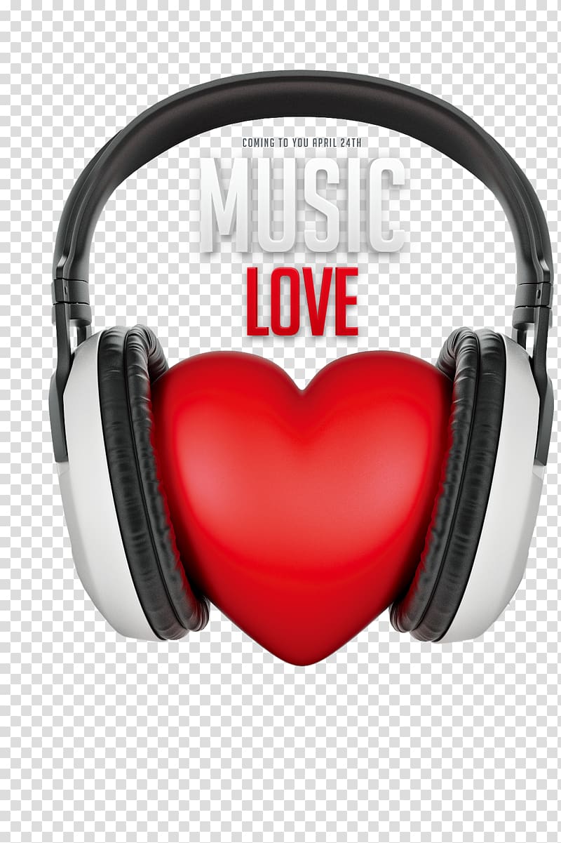 white and black wireless headphones with music love text overlay, Paper Flyer Valentine\'s Day Template Party, Music party transparent background PNG clipart
