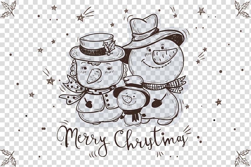 Snowman Drawing Christmas Sketch, A hand-drawn sketch snowman transparent background PNG clipart