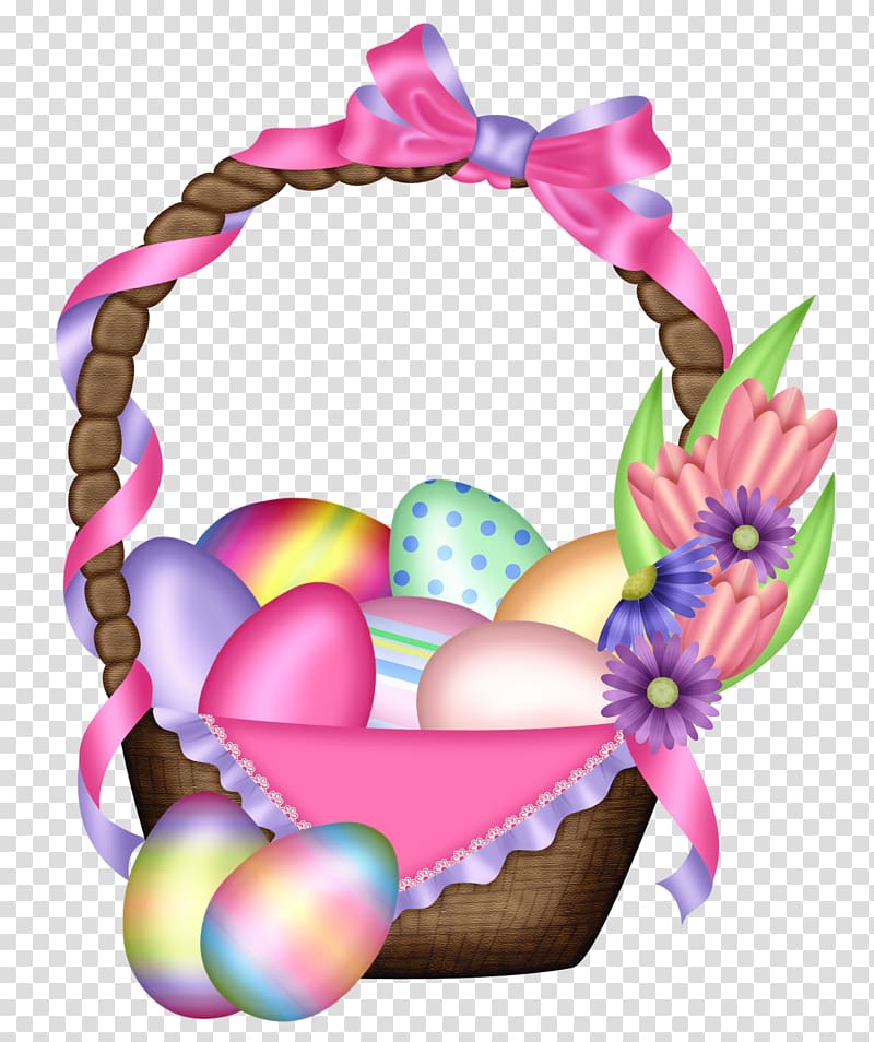 Easter eggs inside basket illustration, Easter Bunny Easter egg , Easter Colorful Basket transparent background PNG clipart