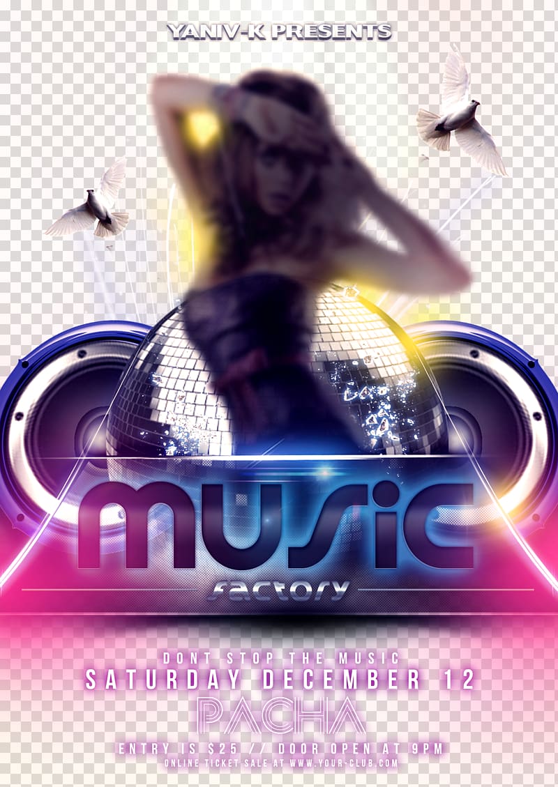 Music Factory advertisement, Poster Nightclub, Cool nightclub Disco Music Poster transparent background PNG clipart