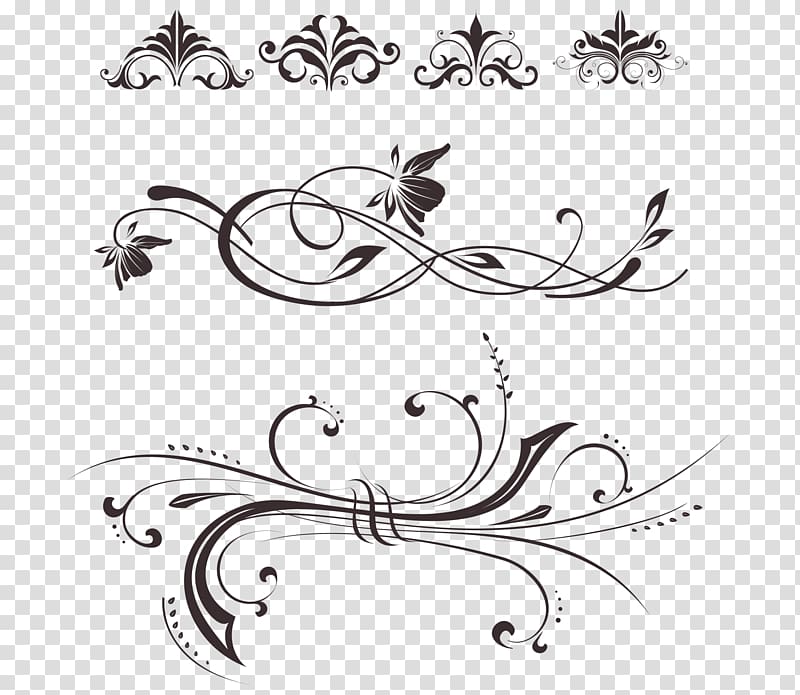 gray floral decors, Ornament Motif, Hand painted lines Decorative transparent background PNG clipart