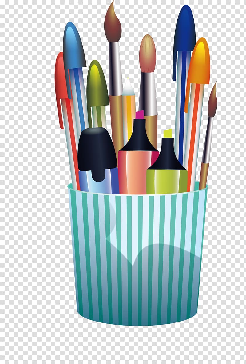 Pencil , Green stripe pen container transparent background PNG clipart