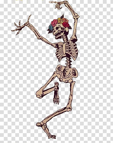 dancing human skeleton illustration, Calavera Skeleton Day of the Dead Skull Dance, Happy skull hand painted supernatural transparent background PNG clipart