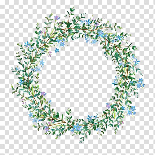 white and green foliage wreath frame illustration, Flower Wreath illustration Illustration, Grass flower ring transparent background PNG clipart