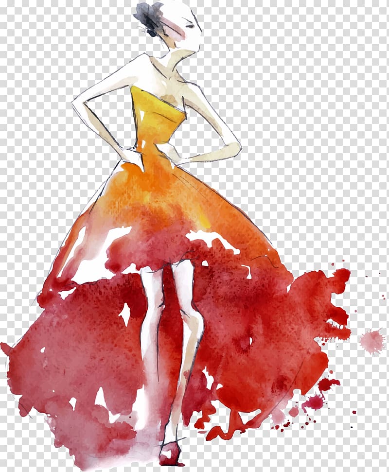 Fashion design Fashion illustration Drawing, Watercolor painted female model transparent background PNG clipart