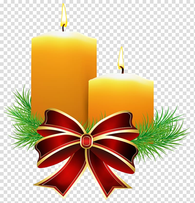 two yellow lighted candles, Christmas Candle , Christmas Candles transparent background PNG clipart