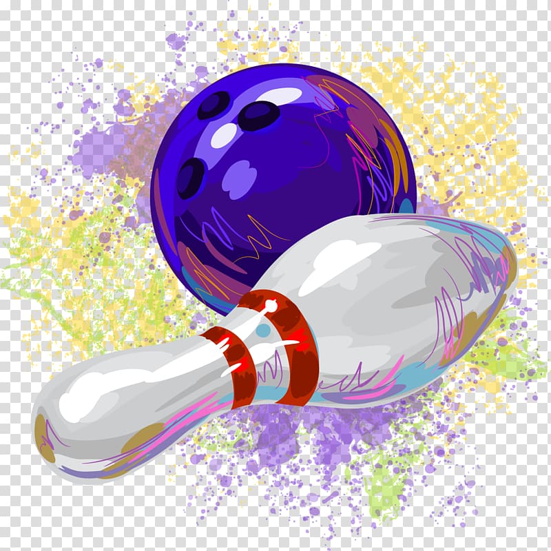 purple bowling ball , Ten-pin bowling Bowling pin Watercolor painting, Decorative watercolor bowling transparent background PNG clipart