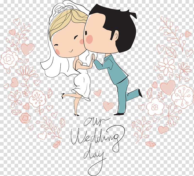 married couple kissing illustration, Wedding invitation Bridegroom Illustration, Hand-painted cartoon villain wedding transparent background PNG clipart