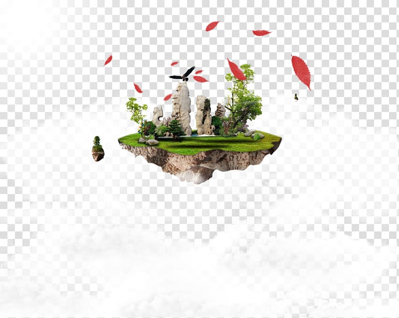 Floating island Computer file, Island flowers transparent background PNG clipart