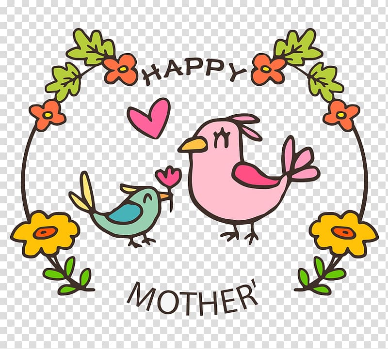 Mothers Day T-shirt Gift , Cartoon bird mother and bird transparent background PNG clipart