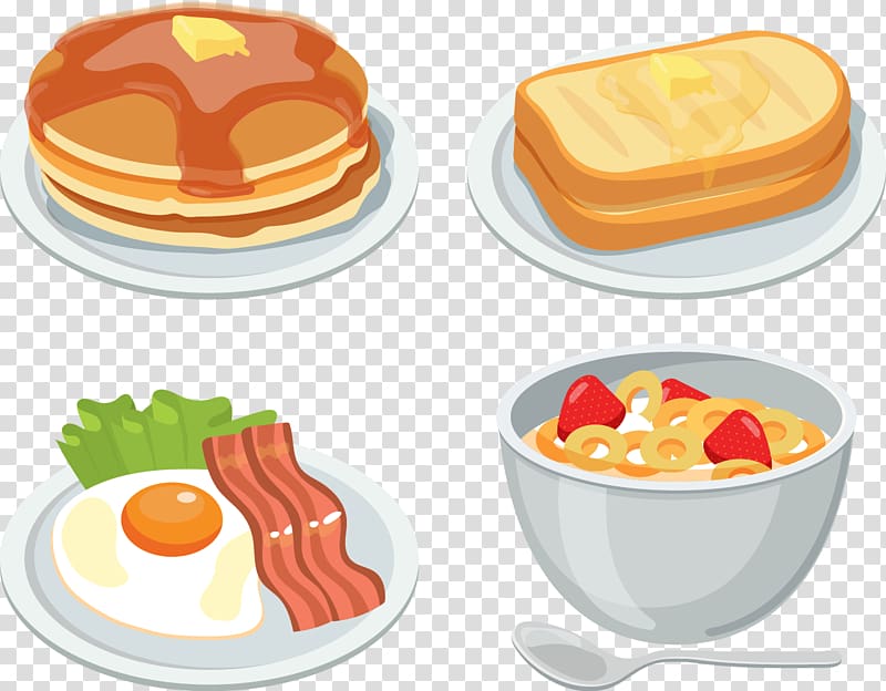 Breakfast cereal Pancake Tocino Milk, painted Dorayaki toast fried egg transparent background PNG clipart