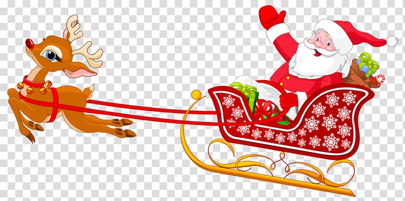 Santa Claus\'s reindeer Sled , Deer pulling Santa\'s sleigh transparent background PNG clipart
