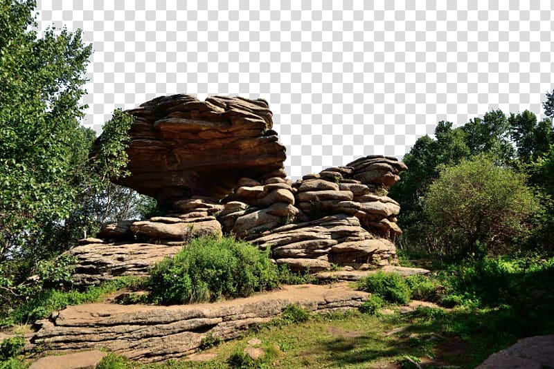 pile of brown rocks surrounded by plants, Inner Mongolia Shilinzhen Fukei Nature, Natural Stone Forest Scenic transparent background PNG clipart