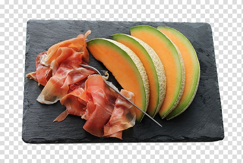 Prosciutto Ham Italian cuisine Cantaloupe Honeydew, Melon and meat transparent background PNG clipart