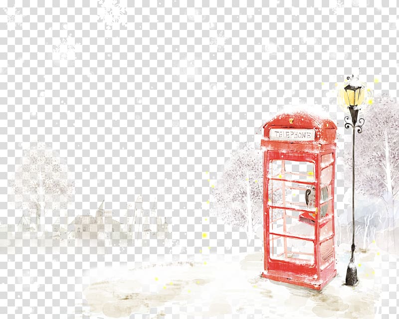 Telephone booth Cartoon Illustration, Snow telephone booth transparent background PNG clipart